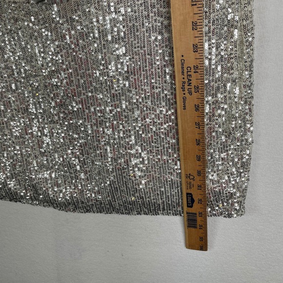 CeCe Sequin Mini Dress Long Sleeve Party Cocktail Silver Size 6 - Picture 4 of 9